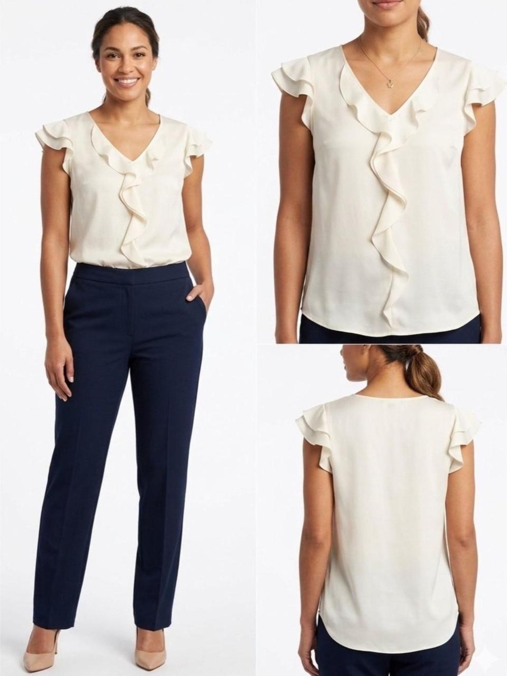 Banana Republic Cream Ruffle V-Neck Blouse